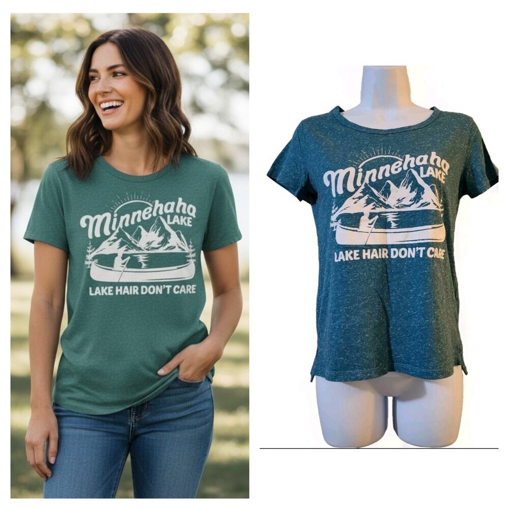 Cold Crush Womens Graphic Tee Size S Teal Minnehaha Lake Short Sleeve Top